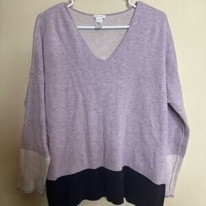 J Jill Sweater Top Womens Size L Multicolor Long Sleeves V Neck Pullover